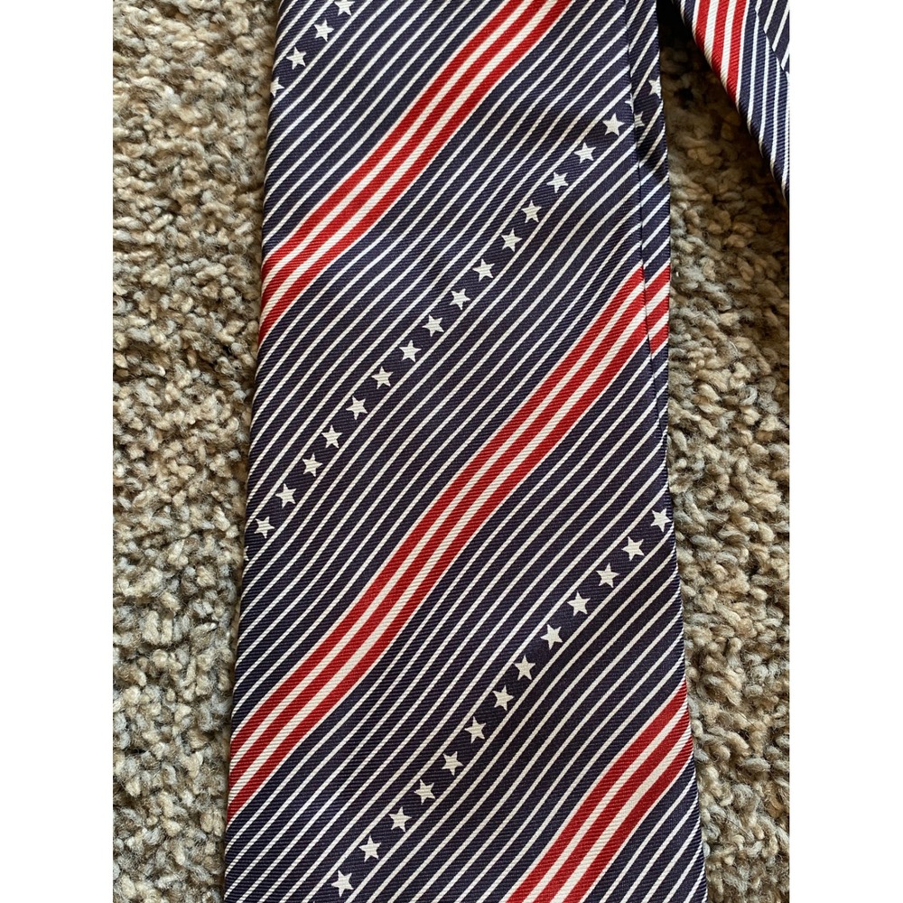 Smithsonian Mens Silk Tie Patriotic Stars and Stripes Red White Blue Americana
